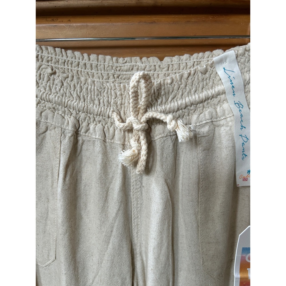 Cali 1850 Linen Beach Pants Oatmeal Beige Smocked Womens M NWT - Picture 10 of 10
